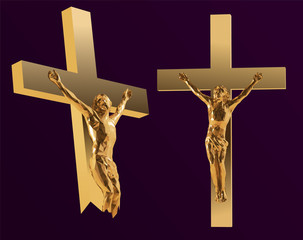 Golden Jesus on the Cross. Vector 3D Rendering