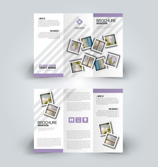 Brochure design. Creative tri-fold template. Abstract geometric background leaflet layout. Purple color vector illustration.