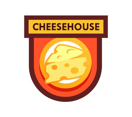 Vector Logo for Cafe or Cheese Shop and Dairy Farm Productions. Emblem illustration isolated on white backgound.