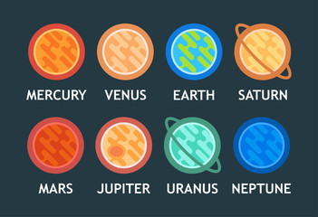 Vector Flat Set of Solar System Planets in Cartoon style © Morozov Alexey