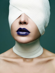 beauty make-up woman, blue lipstick