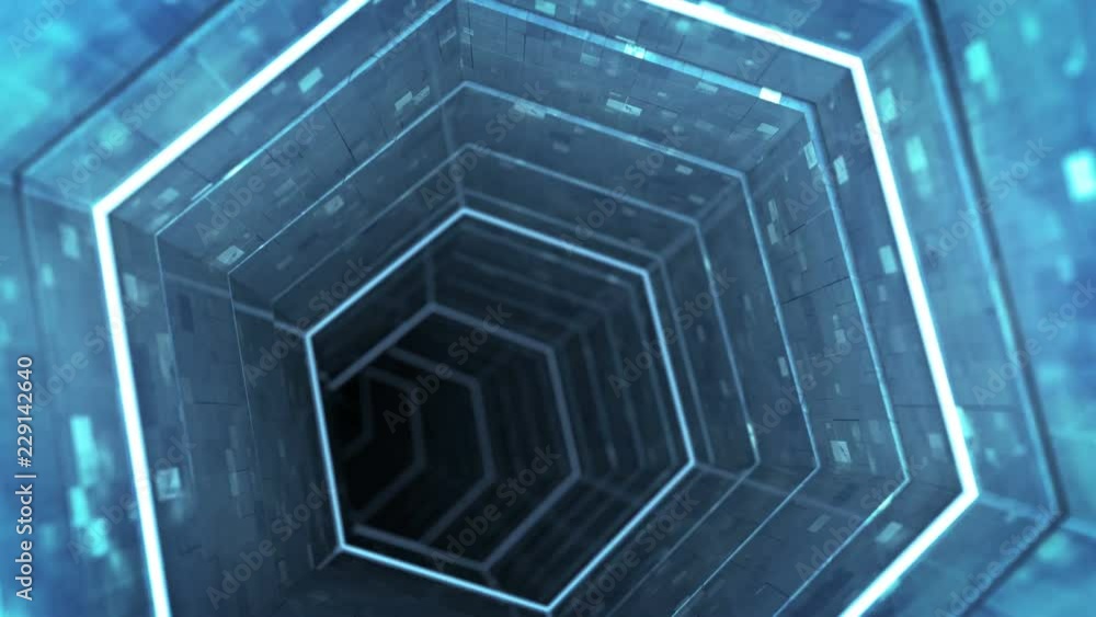 Poster abstract technology tunnel. science fiction spaceship interior. seamless loop 3d render animation 4k