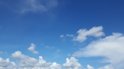 Blue skies with clouds in a clear day, in the morning. 