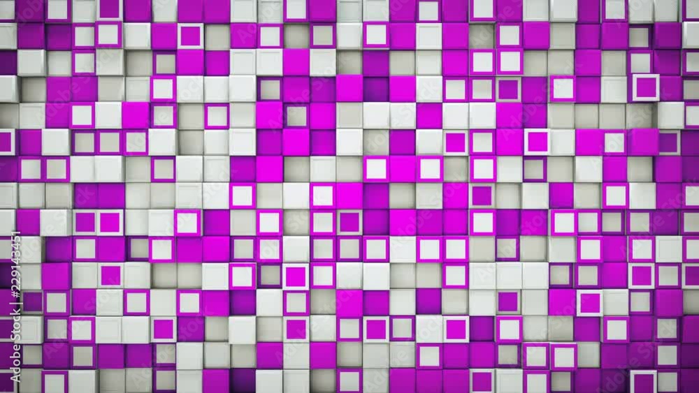 Poster wall of purple and white boxes. abstract motion background. 3d render seamless loop animation 4k uhd
