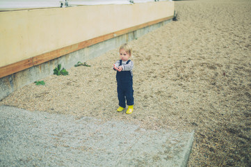 Obraz na płótnie Canvas Toddler standing on the beach in autumn