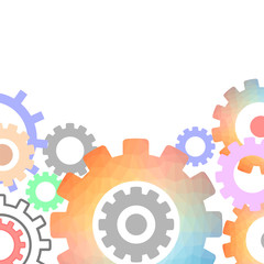 Techno Background with Geometric Colorful Gear Wheels. Space for Text. Modern Mechanism Industrial Concept