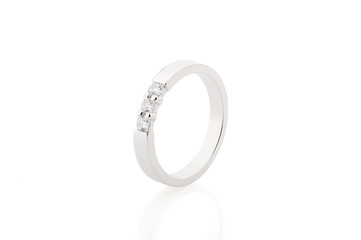 Engagement ring with diamonds isolated on white background