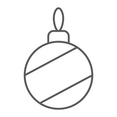 Christmas tree ball thin line icon, xmas and decoration, bauble sign, vector graphics, a linear pattern