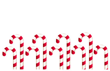Vector illustration of realistic candy canes  with red and white stripes on a white background. Icon for decoration New Year and Christmas cards and other templates