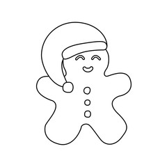 Vector illustration icons set of gingerbread men dressing in red Santa Claus' clothes on a white background. Black outline