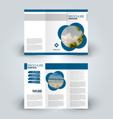 Brochure design. Creative tri-fold template. Abstract geometric background leaflet layout. Blue color vector illustration.