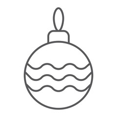 Christmas tree ball thin line icon, xmas and decoration, bauble sign, vector graphics, a linear pattern