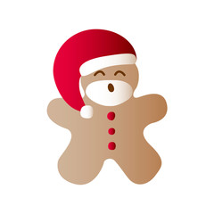 Fototapeta premium Vector illustration icon of laughing gingerbread man dressing in red Santa Claus' clothes on a white background