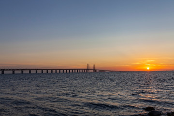 Öresund bridge at the evening with sunset