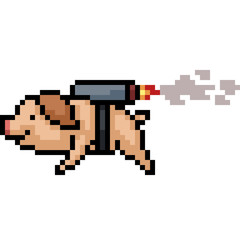 Obraz premium vector pixel art pig jet