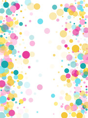 Memphis round confetti festive background in cyan blue, pink and yellow. Childish pattern vector.
