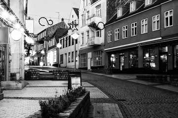 Evening in Sonderborg, Southern Denmark. Black and White - obrazy, fototapety, plakaty