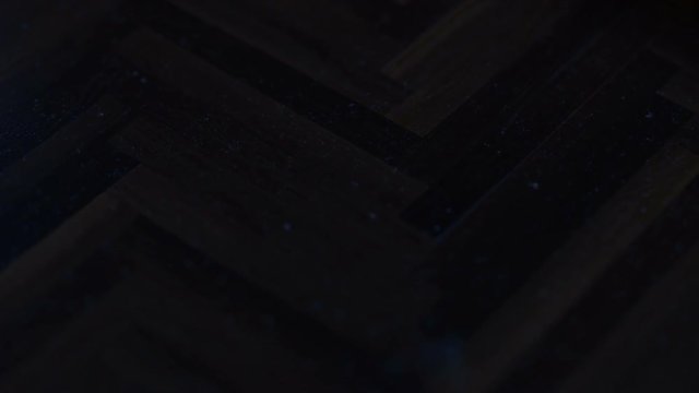 animation of old parquet floor with dust in the fireplace light at night