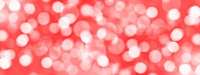 Holiday red panoramic background with blurred bokeh lights