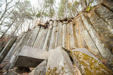 Amazing natural cliff of pentagonal boulders. Nature reserve. - 229147438