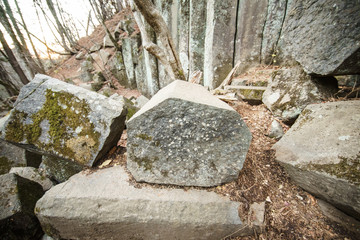 Amazing natural pentagonal blocks of stones. Nature reserve. - 229148483