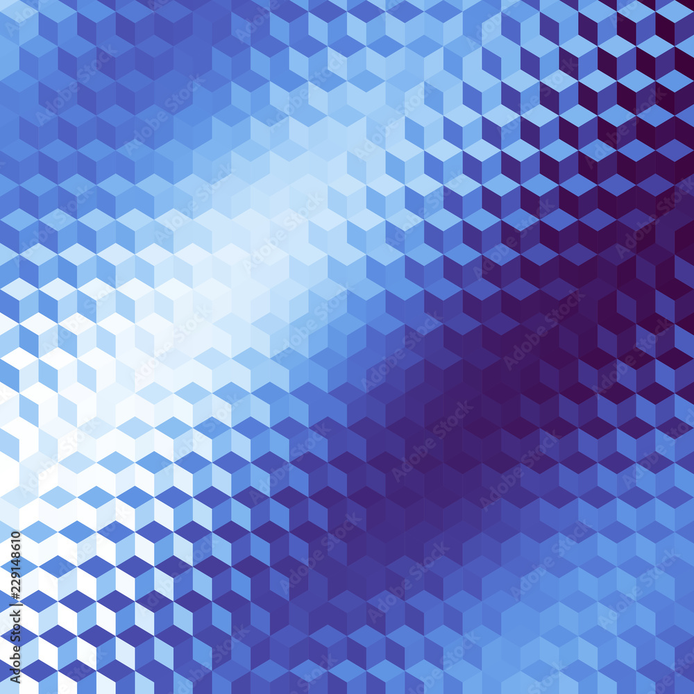 Poster Blurred background. Geometric abstract pattern in low poly style. Effect of a glass. Small cubes. Vector image.