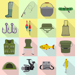 Vector design of fish and fishing sign. Set of fish and equipment stock vector illustration.