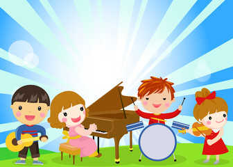 Group of children and music
