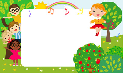 Naklejka premium Happy children and frame