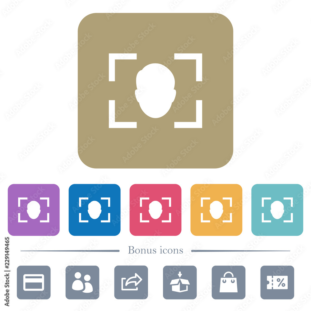 Poster camera selfie mode flat icons on color rounded square backgrounds