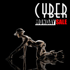 3D illustration. Cyber monday design with fashion cyborg