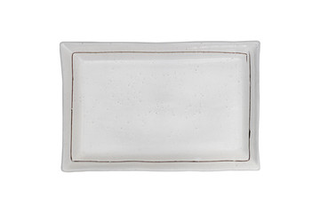 Top view-Empty grey ceramic square dish plate isolated on white background