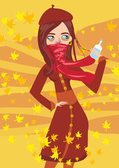 girl sick in autumn