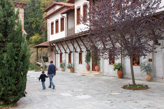 Architectural details of the guest house in the monastery of Saint Dionysius of Olympus