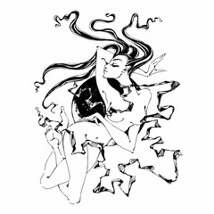 Fototapeta premium Fantasy girl. Space fairy. Cosmos. Planet. Mystical plot . Graphics. Tattoo. Vector.