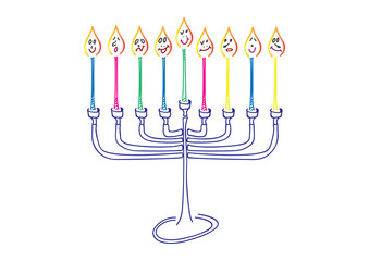 Vector Hanukkah Illustration,Hand drawn menora and candles on white background