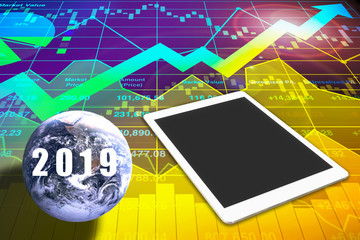 Powerful and impact of 2019 Stock index data analysis of illustration global business presentation