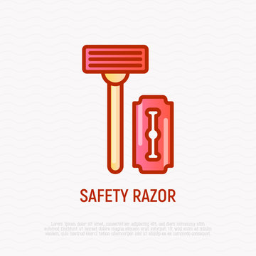 Metal razor with blade thin line icon. Modern vector illustration.