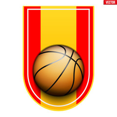 Basketball Badge and Label with ball with flag of Spain. Emblem of sport team and event. Vector illustration isolated on background.