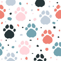 Fototapeta premium Abstract handmade seamless pattern. Childish craft wallpaper for birthday card, baby nappy, school party advertising, shop sale poster, holiday wrapping paper, textile, bag print, t shirt etc.
