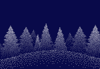 Winter background landscape with fir trees and pines in snow