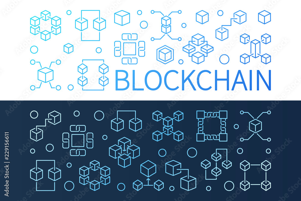 Poster set of 2 blockchain vector bright line horizontal banners