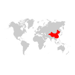 Fototapeta na wymiar China on world map