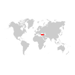 Fototapeta na wymiar Turkey on world map