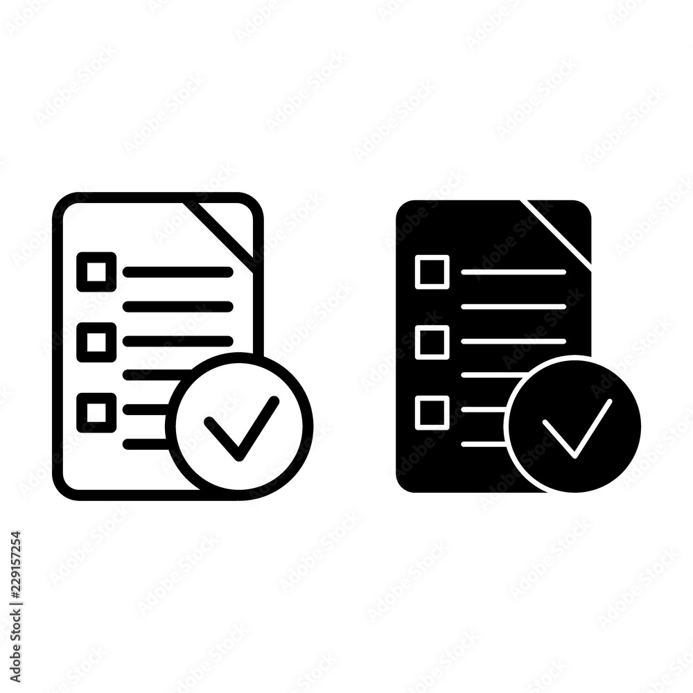 Poster chek list line and glyph icon. clipboard vector illustration isolated on white. document outline sty