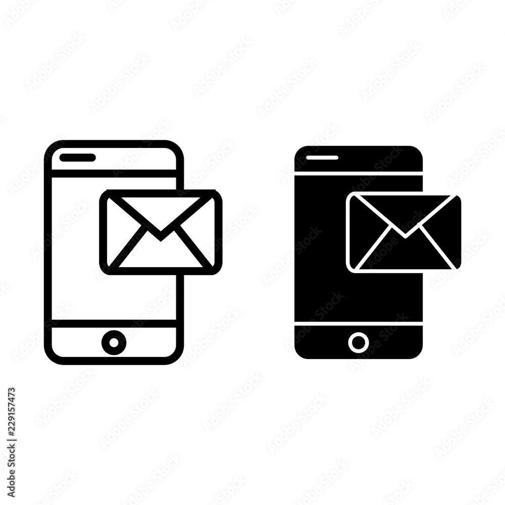 Poster mobile phone sms line and glyph icon. mail on smartphone vector illustration isolated on white. mess