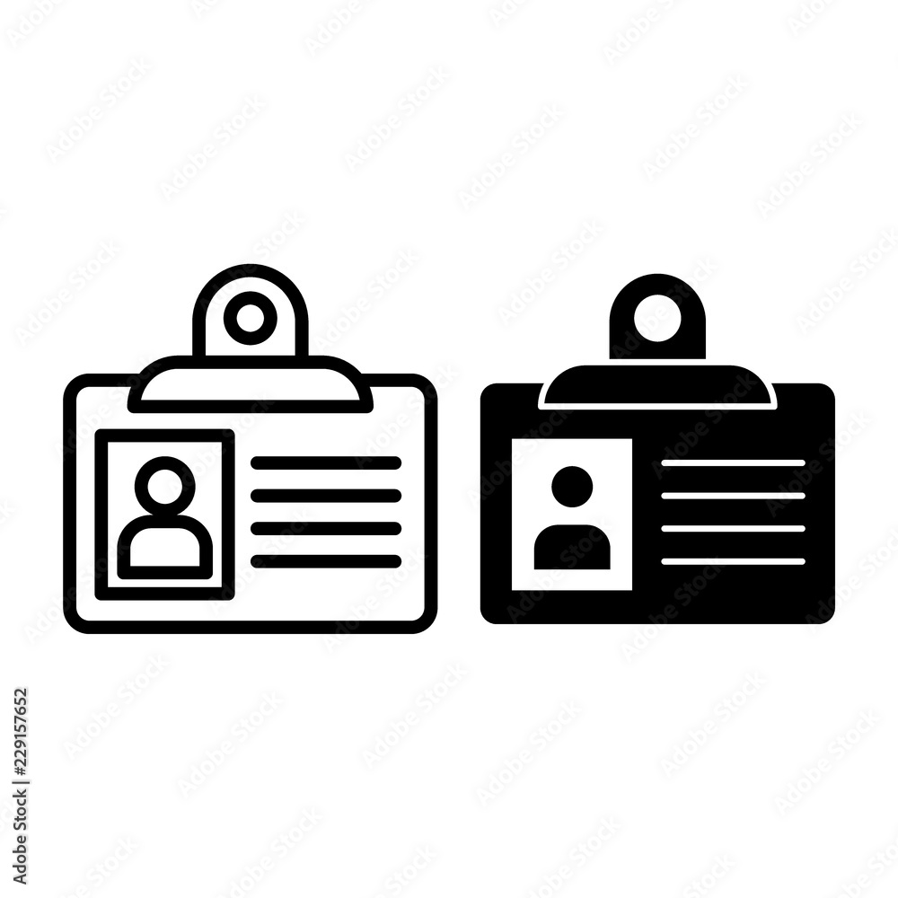 Poster id card with clasp line and glyph icon. identification badge computer vector illustration isolated o