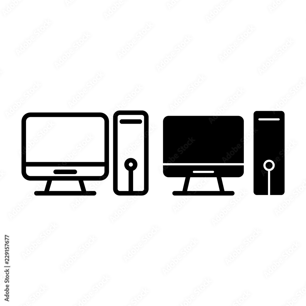 Poster desktop computer line and glyph icon. personal computer vector illustration isolated on white. pc ou