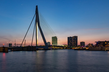 Fototapeta na wymiar Erasmusbrug after sunset from Wilhelminakade, Rotterdam (2)