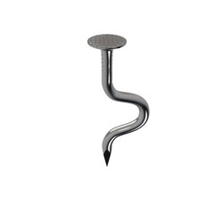 Steel nail. Bent form. Isolated on white background. 3D rendering illustration.
